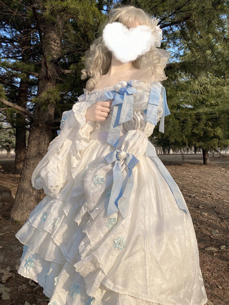 Vintage Ball Gown Square Neck White High Low Short Summer 18th Birthday Dress Lolita Dress Birthday Outfits W1209