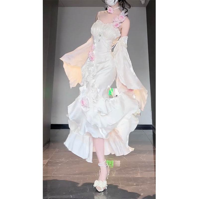 Vintage High Low Spaghetti Straps White 16th Birthday Dress Lolita Dress Sweet Birthday Outfits W1206