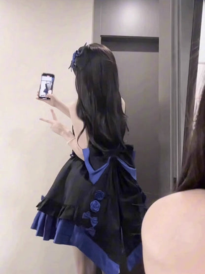 Retro Ball Gown Straps Short Royal Blue Mini Floral 16th Birthday Dress Lolita Dress 18th Birthday Outfits W1211