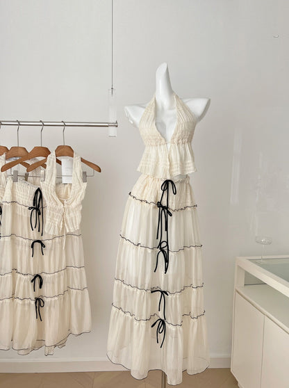 Sexy A line Halter Neckline 2 Pieces Summer Dress Holiday Dresses Party Outfits For Women DP0111