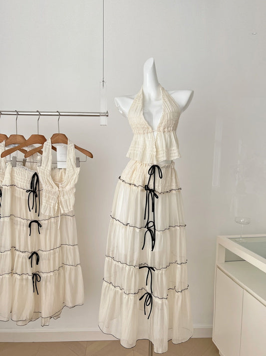 Sexy A line Halter Neckline 2 Pieces Summer Dress Holiday Dresses Party Outfits For Women DP0111