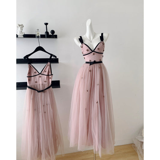 Cute A line Straps Pink Tulle Summer Dress Holiday Party Outfits For Women DP0113