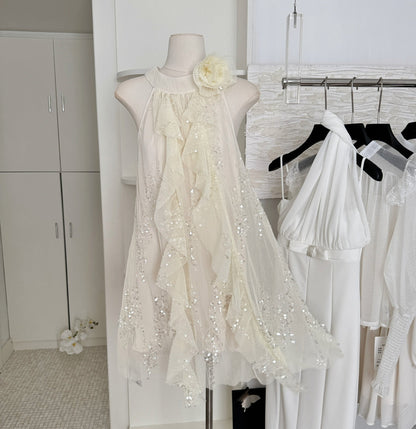 Sexy A line Jewel Neckline Sequin Short Summer Dress Holiday Party Outfits For Women DP0116