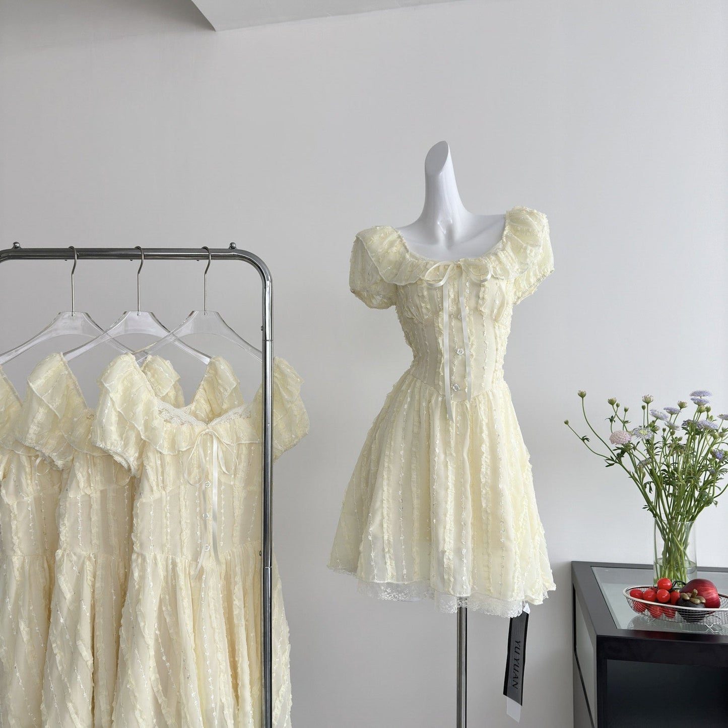 Cute A Line Square Neckline Floral Short Yellow Summer Dress Holiday Party Outfits For Women DP0122