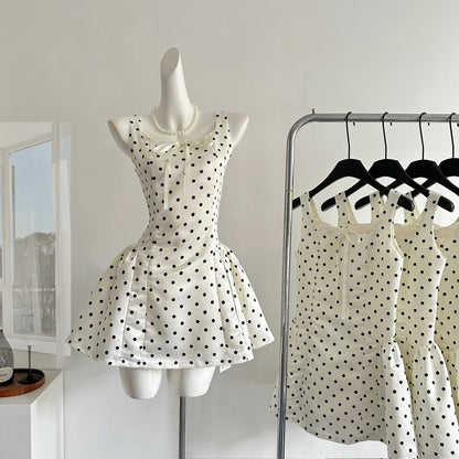 Sexy Ball Gown Square Neckline Satin Ivory Polka Dots Short Summer Dress Holiday Party Outfits For Women DP0120