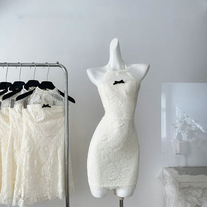 Cute Sheath Halter Neckline Short Lace Summer Dress Holiday Party Outfits For Women DP0123