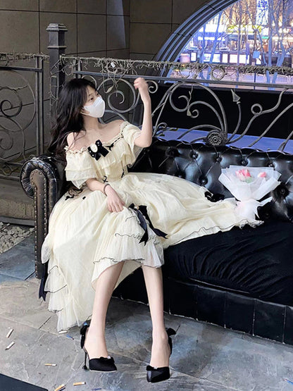 Vintage Ball Gown Off The Shoulder Short Sleeves 16th Tulle Birthday Dress Lolita Dress Birthday Outfits W1008