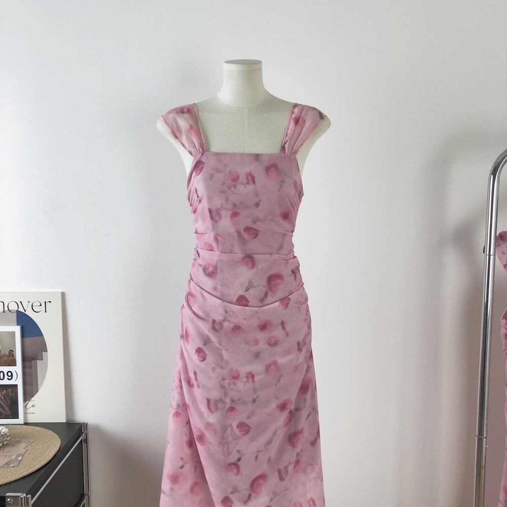 Sexy Sheath Straps Floral Pink Summer Dress Holiday Party Outfits For Women DP0103