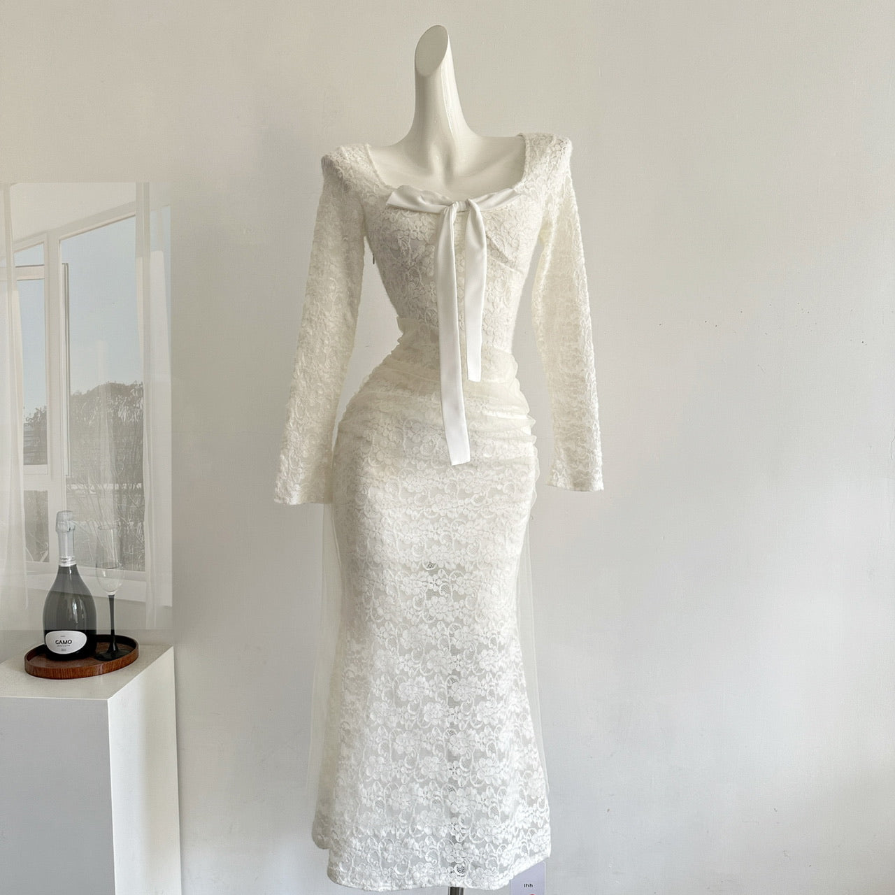 Sexy Mermaid Square Neckline Floral White Lace Summer Dress Holiday Party Outfits For Women DP0106