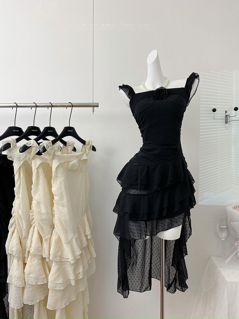 Cute High Low Square Neckline Ruffles Summer Dress Holiday Party Outfits For Women DP0089