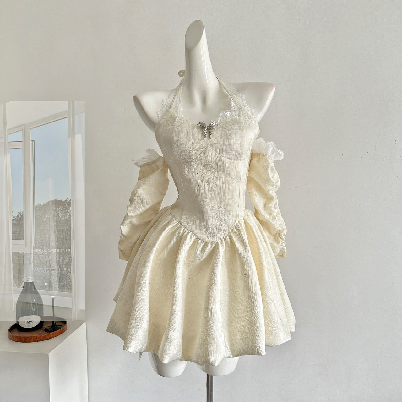 Cute A Line Halter Ivory Lace Summer Dress Holiday Party Outfits For Women DP0096