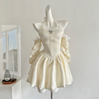 Cute A Line Halter Ivory Lace Summer Dress Holiday Party Outfits For Women DP0096