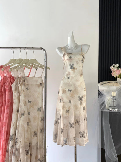 Sexy A line Spaghetti Straps Floral Long Dress Holiday Party Outfits For Women DP0031