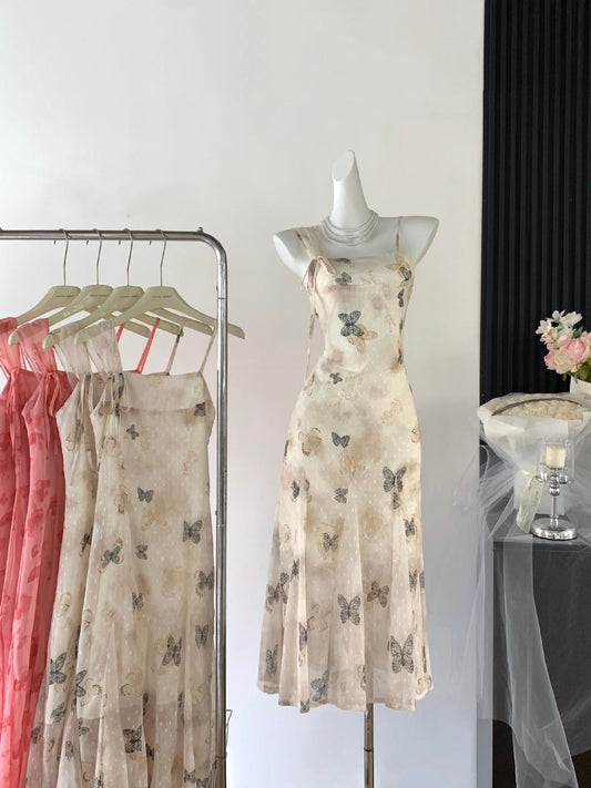 Sexy A line Spaghetti Straps Floral Long Dress Holiday Party Outfits For Women DP0031