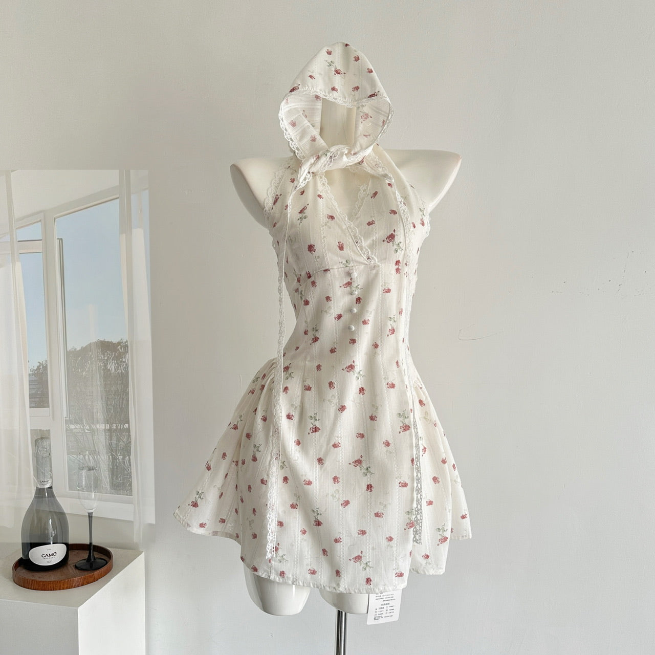 Sexy A Line Halter Neckline Floral Short Summer Dress Holiday Party Outfits For Women DP0121