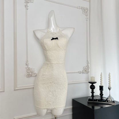 Cute Sheath Halter Neckline Short Lace Summer Dress Holiday Party Outfits For Women DP0123