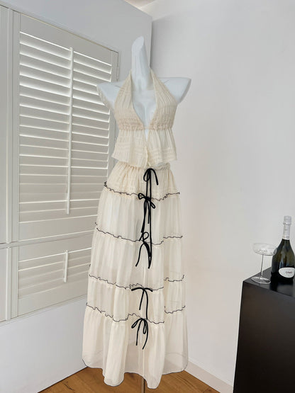 Sexy A line Halter Neckline 2 Pieces Summer Dress Holiday Dresses Party Outfits For Women DP0111