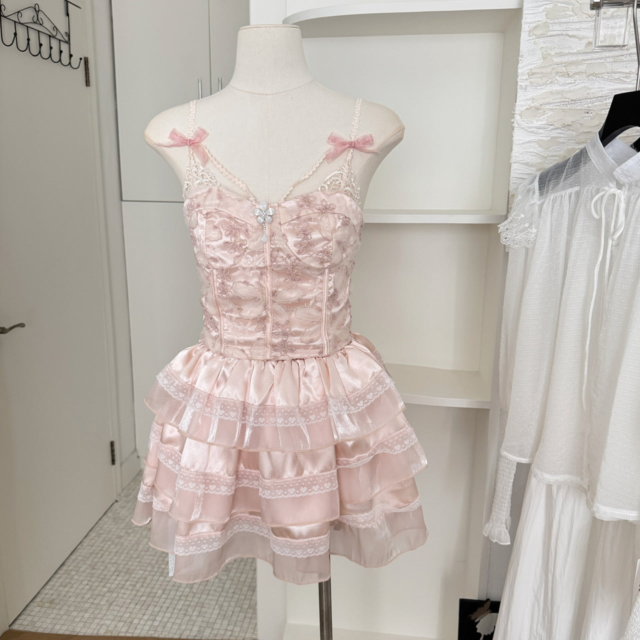 Sexy A line Spaghetti Straps 2 Pieces Pink Summer Dress Holiday Dresses Party Outfits For Women DP0118