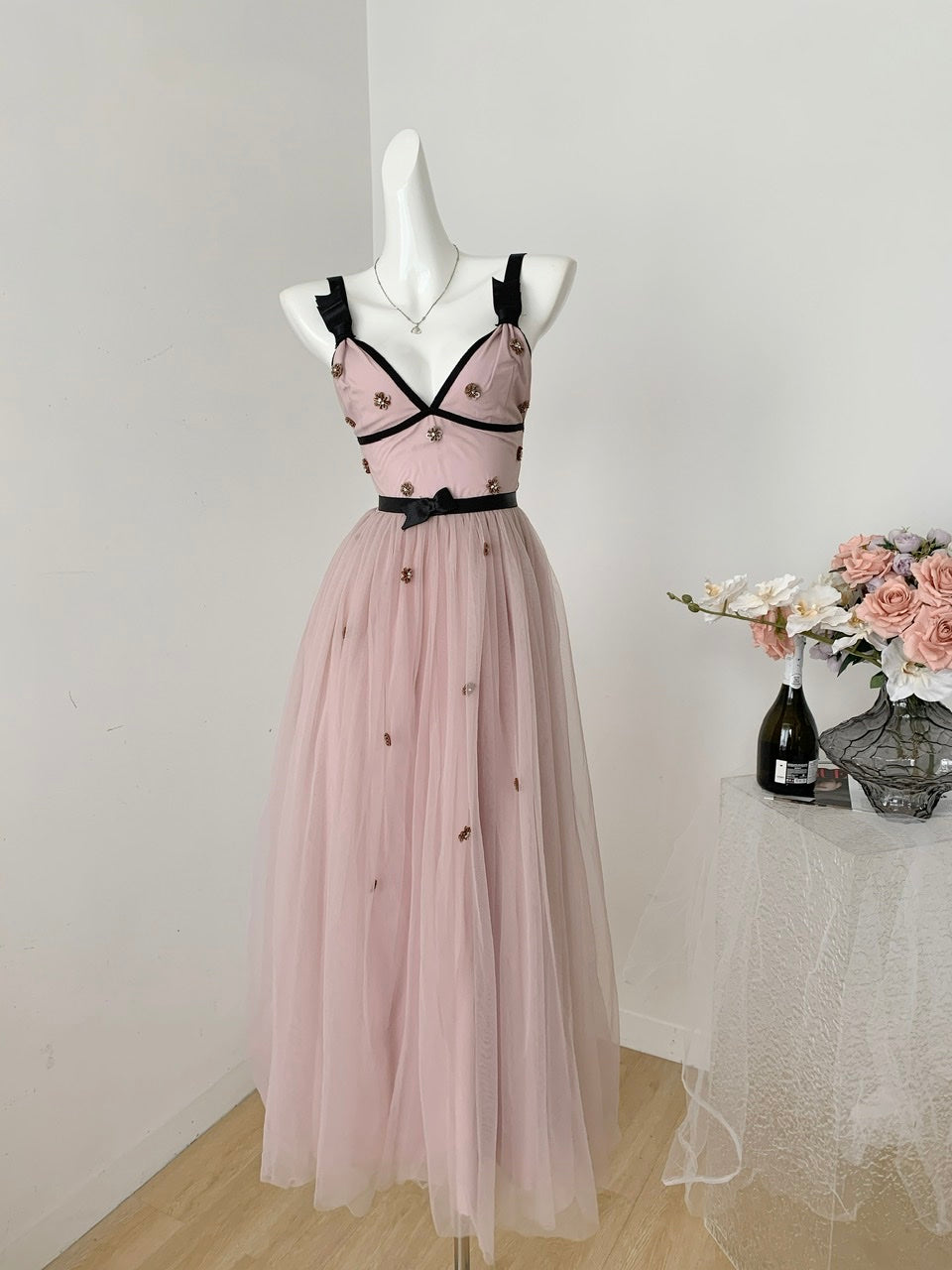 Cute A line Straps Pink Tulle Summer Dress Holiday Party Outfits For Women DP0113