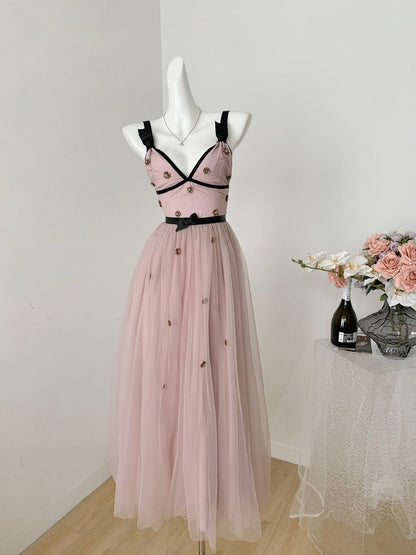 Cute A line Straps Pink Tulle Summer Dress Holiday Party Outfits For Women DP0113