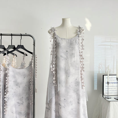 Cute A Line Spaghetti Straps Floral Chiffon Summer Dress Holiday Party Outfits For Girls DP0133