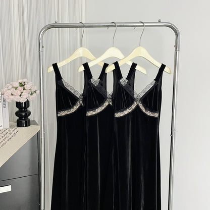 Sexy Mermaid Straps Black Velvet Summer Dress Holiday Party Birthday Outfits For Women DP0136