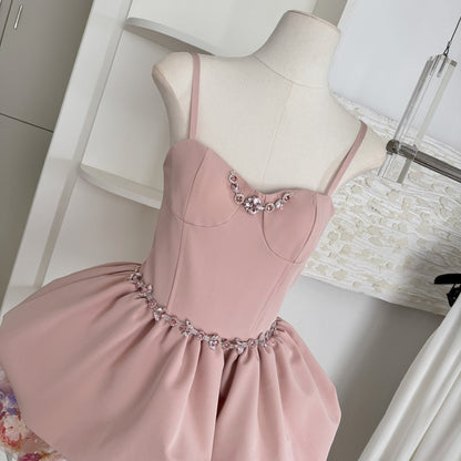 Sexy A line Spaghetti Straps Pink Min Summer Dress Holiday Party Homecoming Dress Birthday Outfits For Teens DP0150