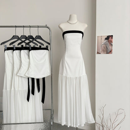 Simple A line Strapless White Tulle Summer Dress Holiday Party Dress Birthday Outfits For Teens DP0153