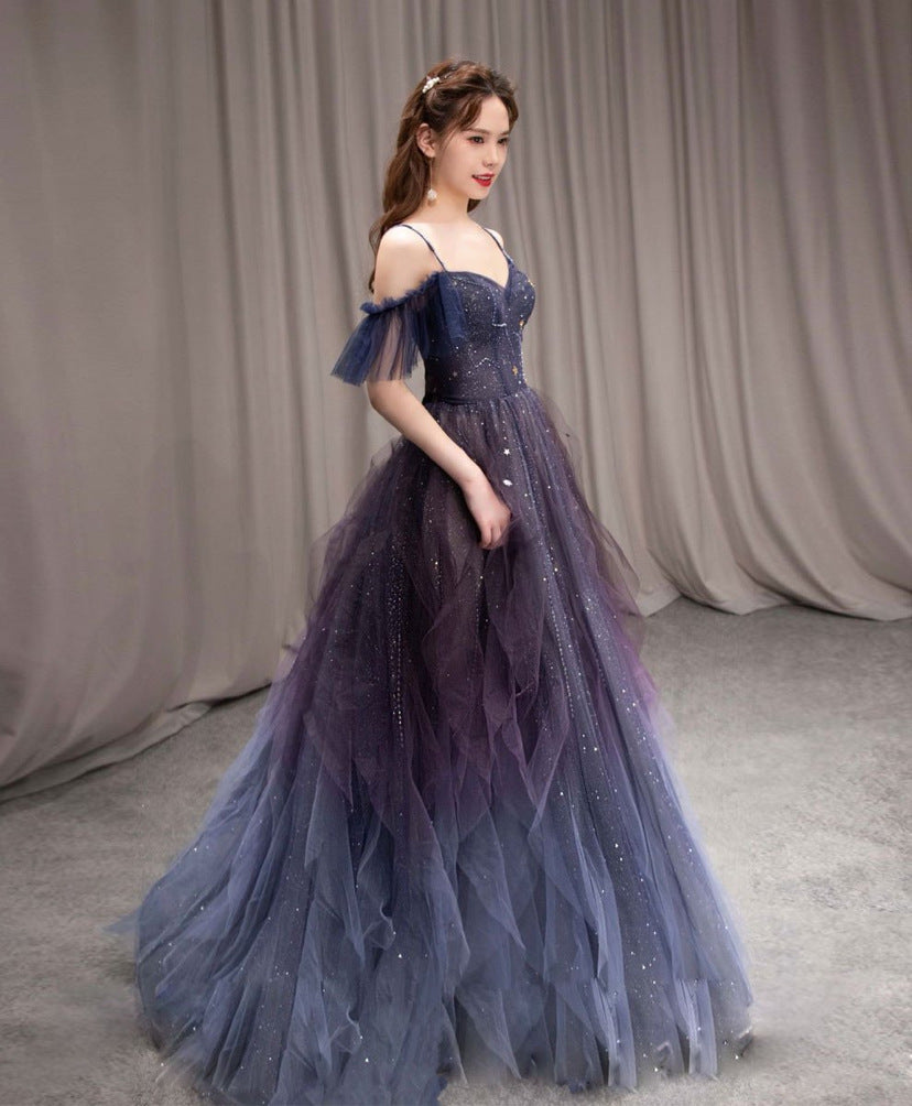 Purple Gradient Tulle Long Prom Dress, Beautiful A-Line Evening Party Dress gh2643