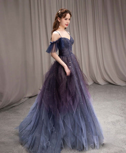 Purple Gradient Tulle Long Prom Dress, Beautiful A-Line Evening Party Dress gh2643