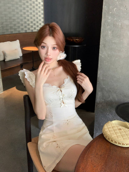 French blue floral A-line V-neck dress ED0807