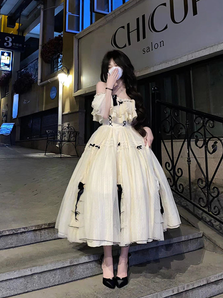 Vintage Ball Gown Off The Shoulder Short Sleeves 16th Tulle Birthday Dress Lolita Dress Birthday Outfits W1008