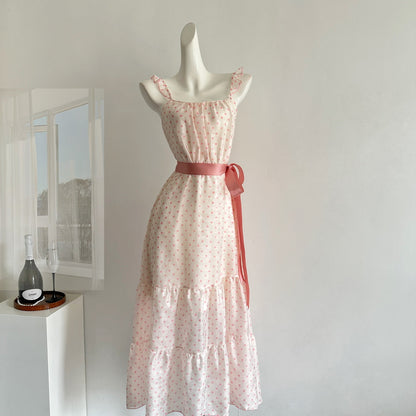 Sexy A line Square Neckline Pink Summer Polka Dots Dress Holiday Party Outfits For Women DP0110