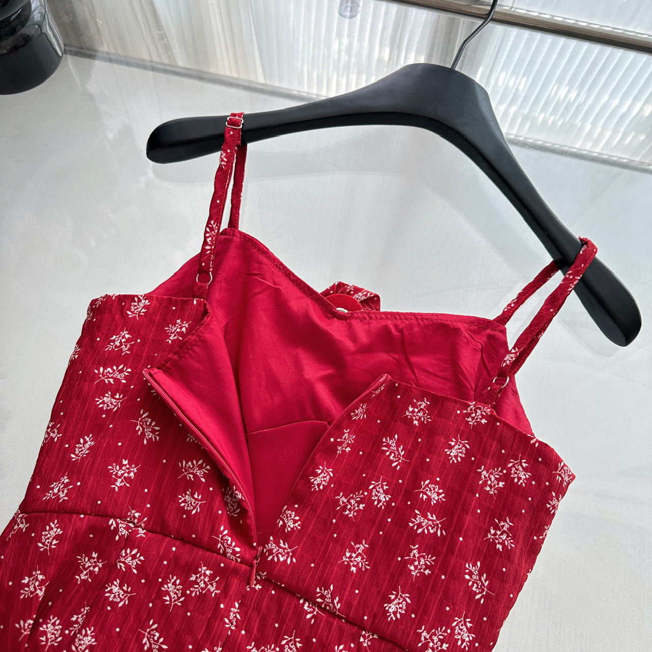 Sexy A Line Spaghetti Straps Floral Red Summer Dress Holiday Party Outfits For Women DP0128