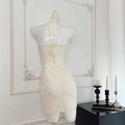 Cute Sheath Halter Neckline Short Lace Summer Dress Holiday Party Outfits For Women DP0123