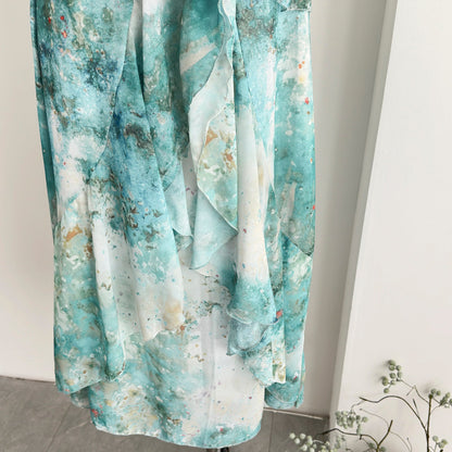 Sexy Mermaid Square Floral Green Summer Dress Holiday Party Birthday Outfits For Women DP0127