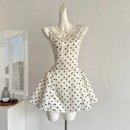 Sexy Ball Gown Square Neckline Satin Ivory Polka Dots Short Summer Dress Holiday Party Outfits For Women DP0120