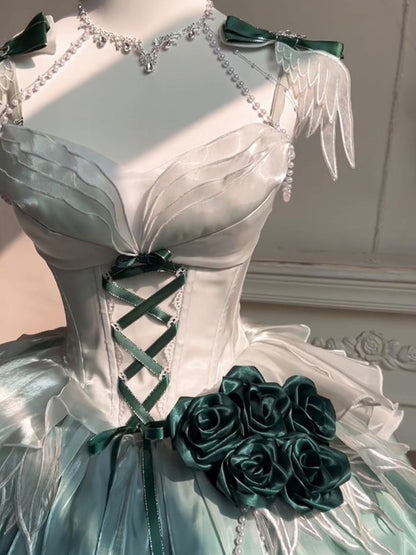 Vintage Ball Gown Spaghetti Straps Chiffon Green Summer 18th Birthday Dress Green Short Lolita Dress 18th Birthday Outfits DH2433