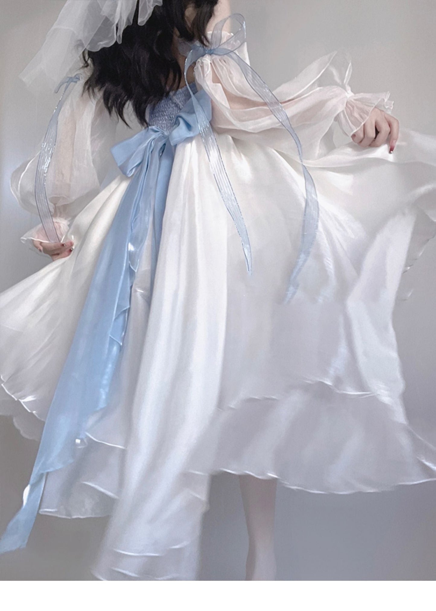 Modest Ball Gown Strapless Blue Organza Floral Holiday Lolita Dress Birthday Dresses Birthday Outfits SD1240