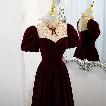 Simple A line Long Red Prom Dresses SH229