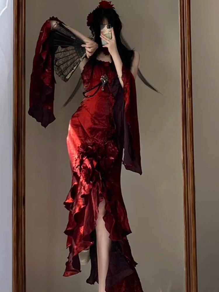 Cute High Low Burgundy Summer 18th Wine Red With Sleeves Birthday Dress Lolita Dress Birthday Outfits W1007