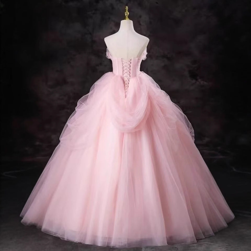 Pink Fashion Elegant Long Tulle Quinceanera Gowns Ball Gown Evening Dress gh4886
