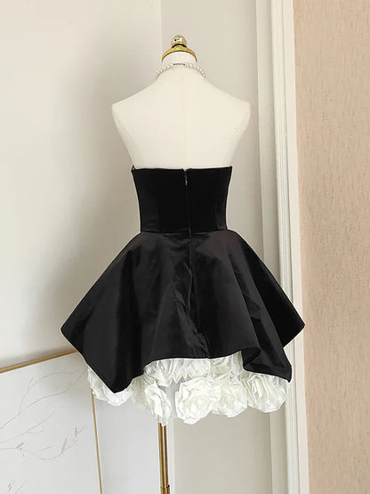 Cute A Line Strapless Velvet Black Holiday Dress Travel Vacation Dresses Short Birthday Dress SH2892
