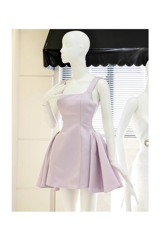 Cute A line Square Neck Lilac Party Dresses Short Formal Homecoming Dresses Night Chic Elegant Short Dresses Cocktail Dress 16th Birthday Outfits Hoco Dresses DH2755