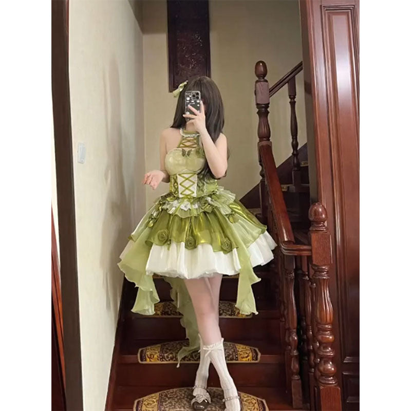Vintage Ball Gown High Neck Green 22th Birthday Dress Lolita Dress Short Lolita Outfits DH2444