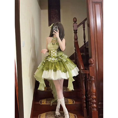 Vintage Ball Gown High Neck Green 22th Birthday Dress Lolita Dress Short Lolita Outfits DH2444
