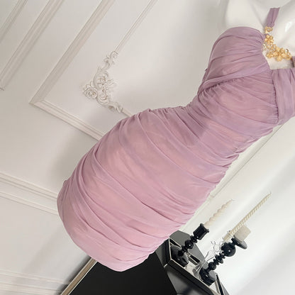 Sexy Sheath Halter Neckline Lilac Ruffles Summer Dress Holiday Party Outfits For Women DP0088