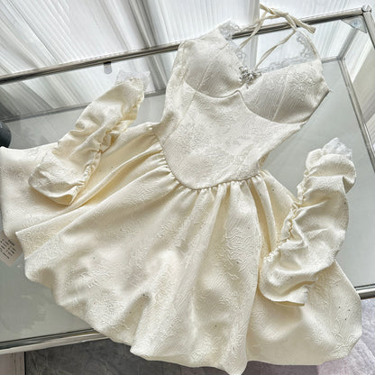 Cute A Line Halter Ivory Lace Summer Dress Holiday Party Outfits For Women DP0096