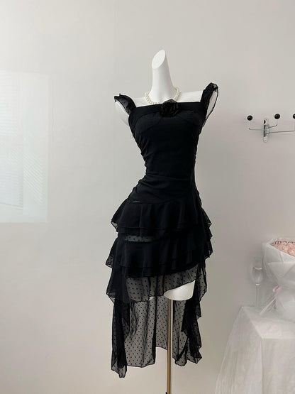 Cute High Low Square Neckline Ruffles Summer Dress Holiday Party Outfits For Women DP0089