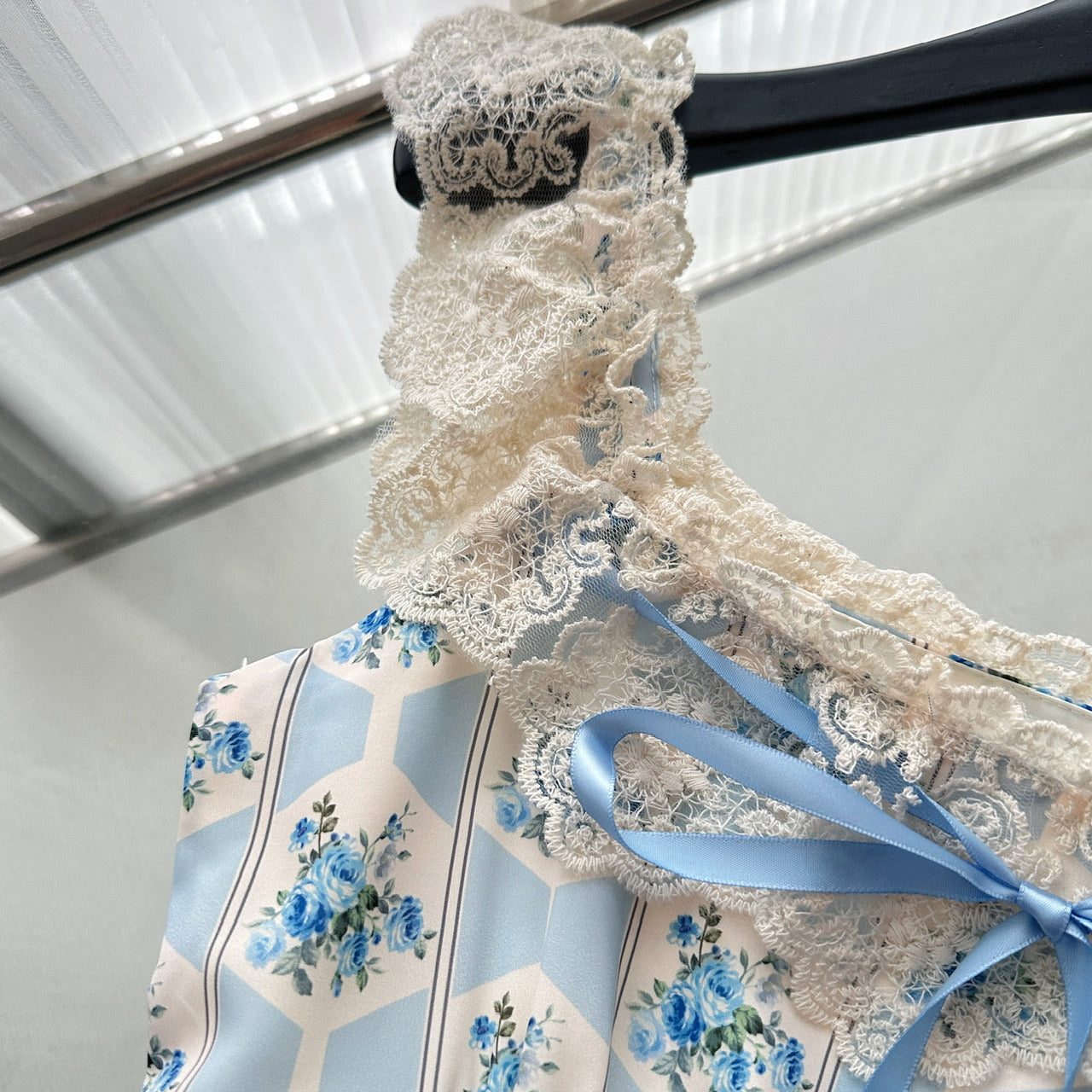 Sexy A line Straps Floral Blue Summer Dress Holiday Party Birthday Outfits For Women DP0144